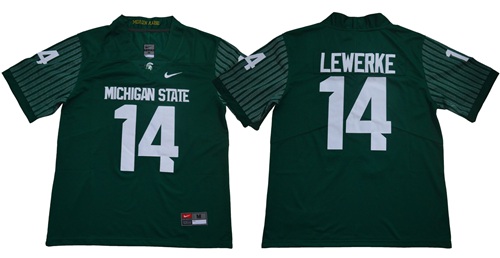 Spartans #14 Brian Lewerke Green Limited Stitched NCAA Jersey - Click Image to Close